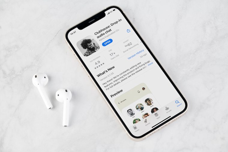 Antalya, Turkey - February 06, 2021: Clubhouse drop in audio chat application view on the smartphone.